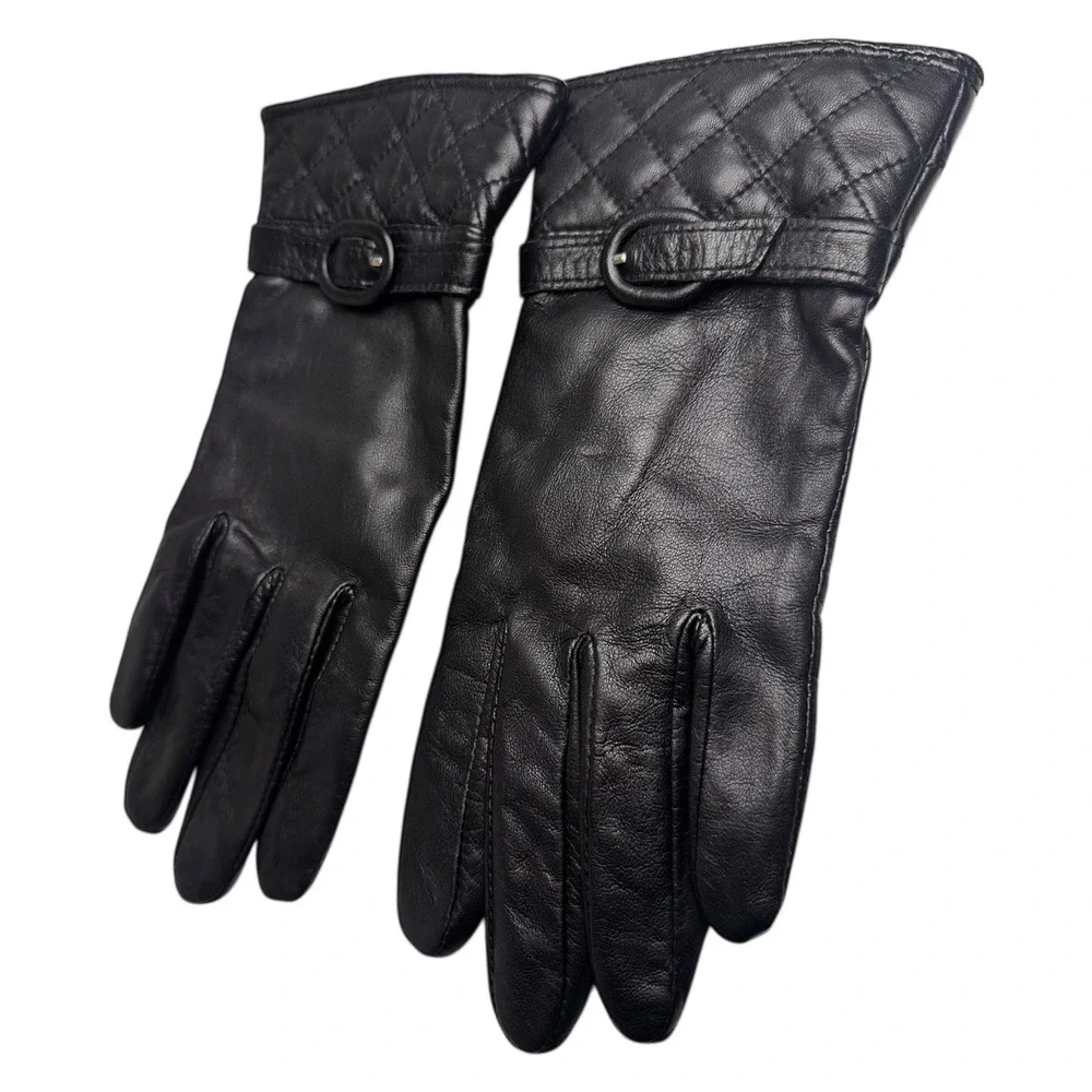 Vintage Preston‎ & York Black Leather Gloves Quilted Fleece Lined M